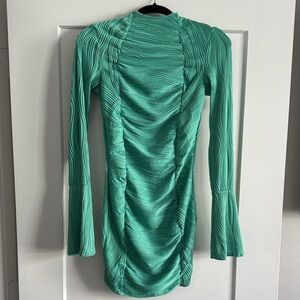Long-Sleeve Ruched Green Bodycon Dress